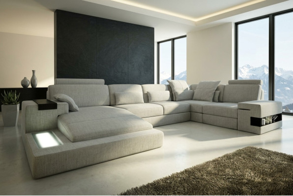 Design Divano angolare + Divano con USB Set di divani Cuscino Sedia angolo Divani Living landscape