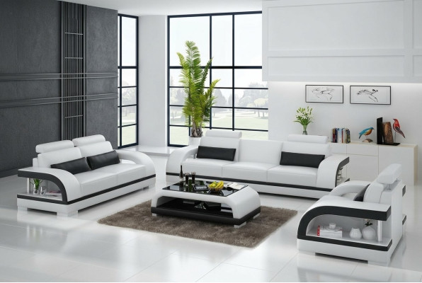 Set di divani in pelle designer 3+2+1 con porta USB, divano, nuovo divano bianco
