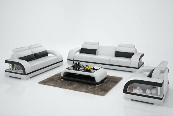 Set di divani in pelle designer 3+2+1 con porta USB, divano, nuovo divano bianco