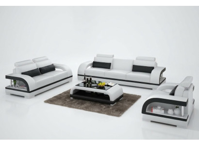 Set di divani in pelle designer 3+2+1 con porta USB, divano, nuovo divano bianco