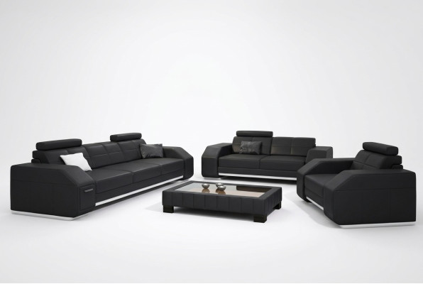 Divano in pelle con USB, divano set 3+2+1 in pelle, divano imbottito, seduta in pelle, set di design.