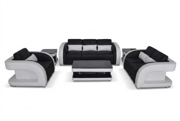 Divano angolare in pelle XXL Design moderno + USB Divano 3+2+1 Nuovo