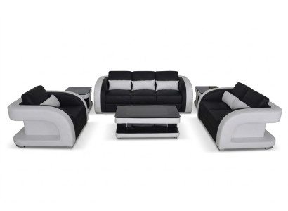 Divano angolare in pelle XXL Design moderno + USB Divano 3+2+1 Nuovo
