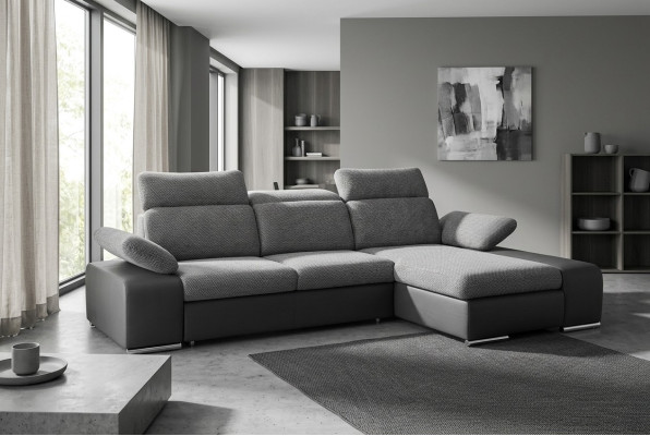 Design divano ad angolo in pelle multifunzione con rivestimento in tessuto per la zona giorno.