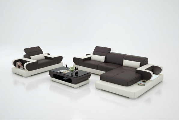 Design XXL Divano angolare con USB Divano in pelle Couch Imbottito Ecke Wohnlandschaft
