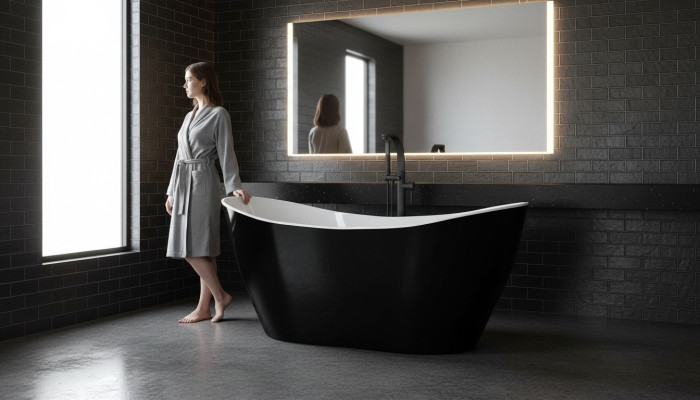 Vasca da bagno di design nera Vasca di lusso indipendente nera