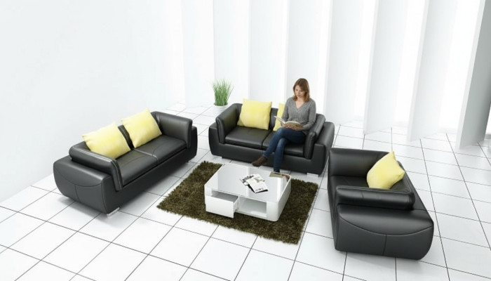 Divano in pelle con USB, divano componibile 3+2+1 posti, design moderno, divano Couch
