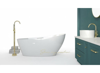 Esclusiva vasca da bagno acrilica autoportante con scarico per doccia e design decorativo.