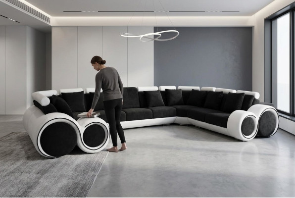 Angolo in pelle Moderno XXL Divano Componibile in pelle Divano a forma di U A1163 con USB