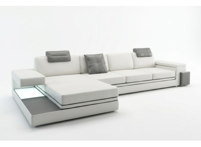 Divano in pelle design con USB, divano componibile imbottito angolare Tachau.