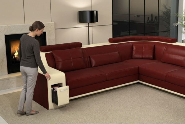 Divano d'angolo in pelle e tessuto con USB, rifaccio il divano ad angolo, poltrona, sedile Isching.