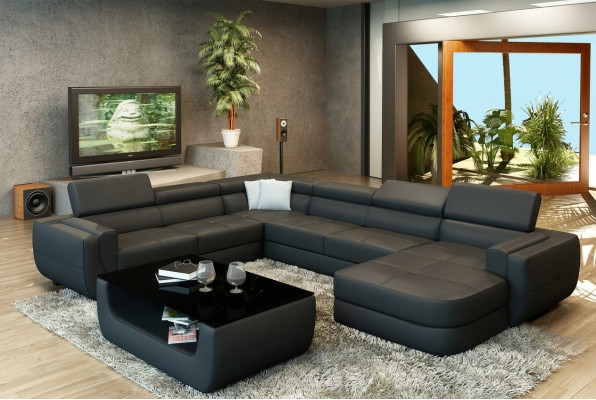 Designersofa seduta imbottita angolo divano in pelle divano con USB cuscino nuovo