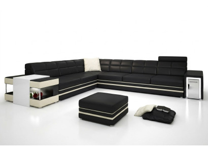 Divano ad angolo con USB in pelle, divano imbottito angolare, divano a L in pelle modello 3026.