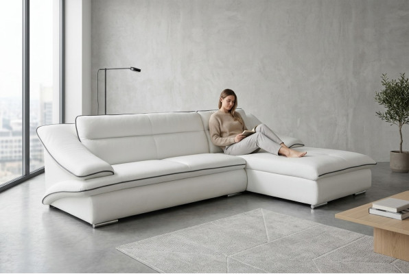 Divano d'angolo in pelle con USB, divano d'angolo, angolo del paesaggio poltrona design abitativo a forma di L.