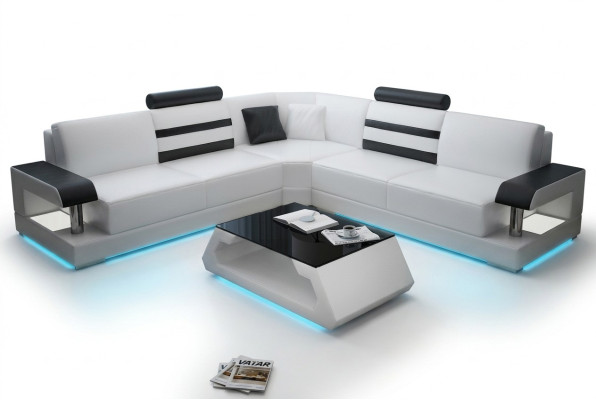 Set di divani in pelle per il soggiorno: divani a 3 posti + 2 posti + 1 posto con USB