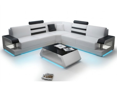 Set di divani in pelle per il soggiorno: divani a 3 posti + 2 posti + 1 posto con USB