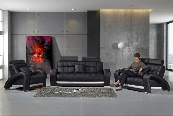 Divano in pelle con USB, divano 3+2+1 posti in stile moderno, modello B2023.