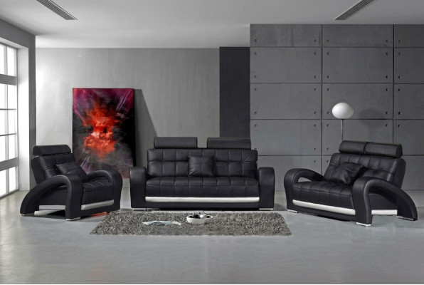 Divano in pelle con USB, divano 3+2+1 posti in stile moderno, modello B2023.