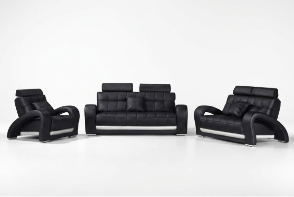 Divano in pelle con USB, divano 3+2+1 posti in stile moderno, modello B2023.