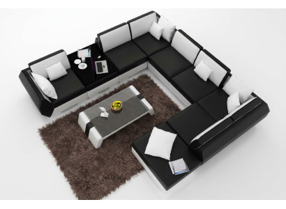 XXL Divano angolare in pelle design con seduta imbottita, divano ad angolo grande + USB
