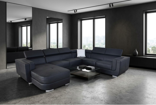 Designer divano angolare Living Landscape + USB divano in pelle nero nuovo