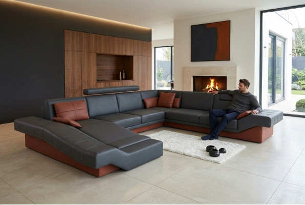 XXL Divano ad angolo design imbottito con USB Grande Nuovo Divano