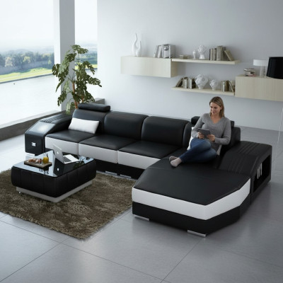 Soggiorno Paese rivestimento angolo divano ad angolo con USB set paesaggio in pelle Nuovo 2724B