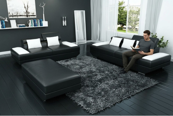 Soggiorno Divano in pelle 3+2 con USB Set di divani imbottiti Pouf Divani -2719A