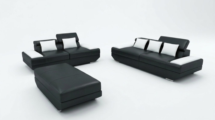 Soggiorno Divano in pelle 3+2 con USB Set di divani imbottiti Pouf Divani -2719A