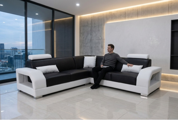 XXL divano ad angolo + USB, set di mobili in pelle per soggiorno di design moderno divano a forma di L G8001B