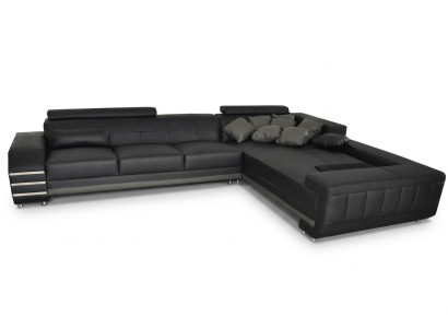 Divano angolare in pelle con seduta imbottita USB, set per l'arredamento del soggiorno, design XXL a forma di L.