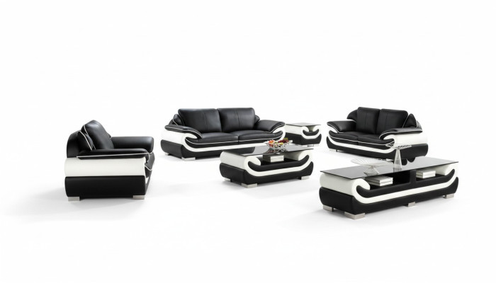 Set divano imbottito in pelle + USB, 3+2+1 posti, composizione divani T777.