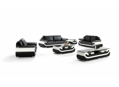 Set divano imbottito in pelle + USB, 3+2+1 posti, composizione divani T777.