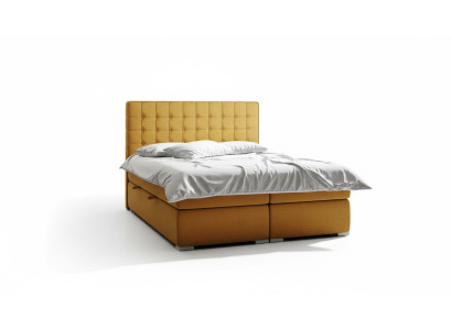Letto boxspring per hotel a due piazze 160x200 cm con funzione di cassetto imbottito di lusso.