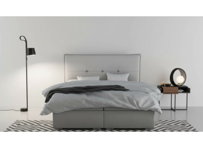 Letto boxspring doppio per hotel in tessuto grigio, letti di lusso con contenitore imbottiti.