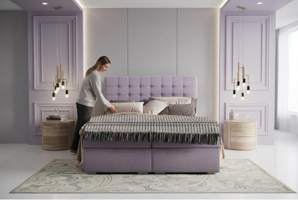 Set completo di materasso e topper letto boxspring pink imbottito 180x200cm.