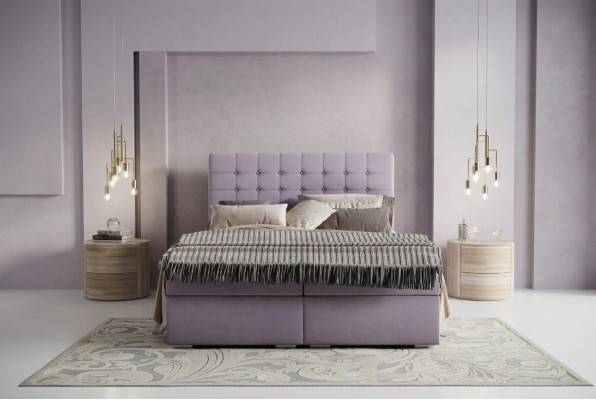Set completo di materasso e topper letto boxspring pink imbottito 180x200cm.