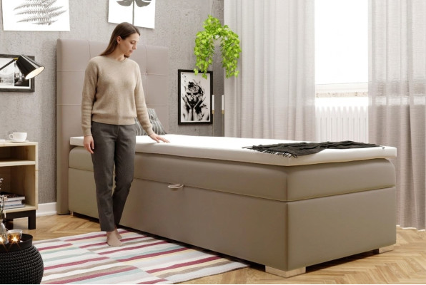 Letto Boxspring di lusso Hotel Letti Imbottiti Funzione Contenitore letto 90x200cm