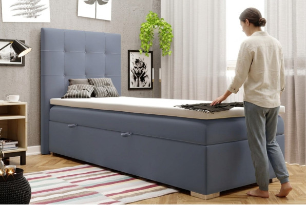 Letto boxspring di lusso Letti d'hotel Imbottitura funzione Contenitore letto 90x200cm Blu Nuovo