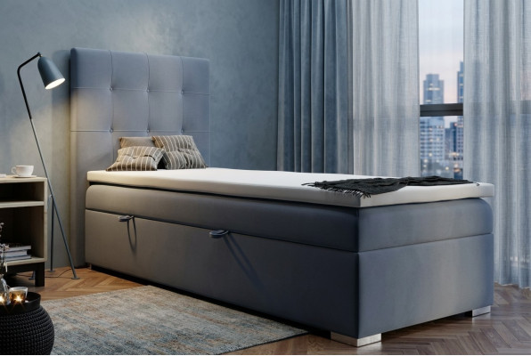 Letto boxspring di lusso Letti d'hotel Imbottitura funzione Contenitore letto 90x200cm Blu Nuovo