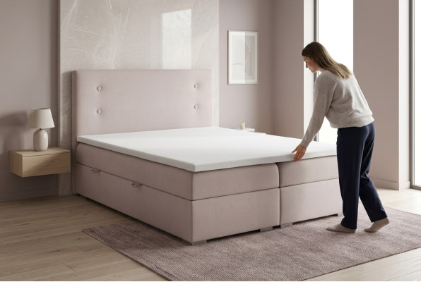 Letto Boxspring con funzione di contenitore, set completo per hotel doppio, topper, materasso, letti