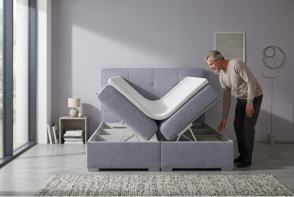 Letto a molle imbottito con tessuto doppio per hotel, lussuoso, con contenitore integrato, funzione nuova.