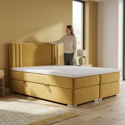 Letto Boxspring matrimoniale completo con materasso topper funzionale set di letti per hotel.