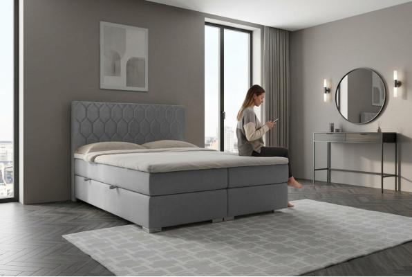 Boxspring bed hotel doppio 180x200cm Letti di lusso con funzione di imbottitura grigia