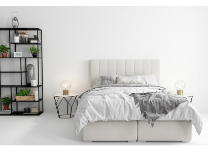 Letto a boxspring per hotel, doppio letto di lusso con cassetto portaoggetti beige nuovo.