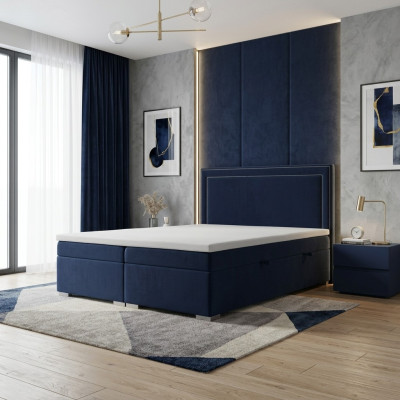 Letto a molle matrimoniale dell'hotel design di lusso con funzione di cassetto imbottito blu nuovo.