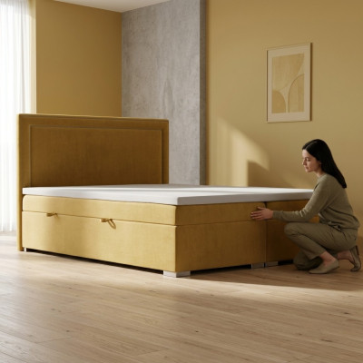 Boxspring Design Letto Hotel Matrimoniale di Lusso con Contenitore Imbottito Giallo.