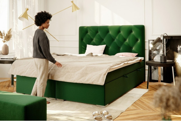 Chesterfield Set completo Doppio Hotel Boxspring Bed Matrasso Topper Letto Nuovo