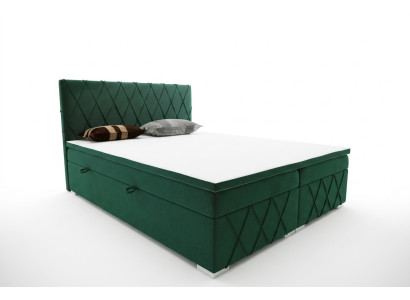 Letto matrimoniale completo con materasso a molle insacchettate e topper in scatola funzionale verde.