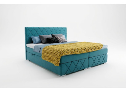 Letto boxspring doppio in tessuto di lusso per hotel con contenitore per biancheria da letto e funzione imbottita.